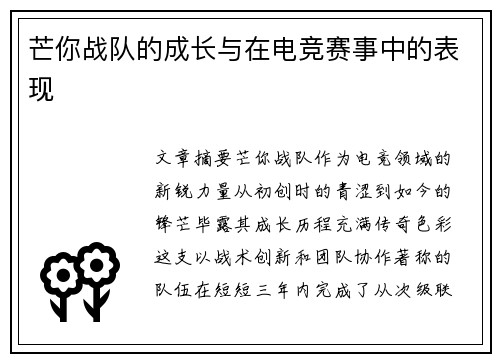 芒你战队的成长与在电竞赛事中的表现
